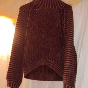Free People Chocolate Brown Cable Knit Sweater